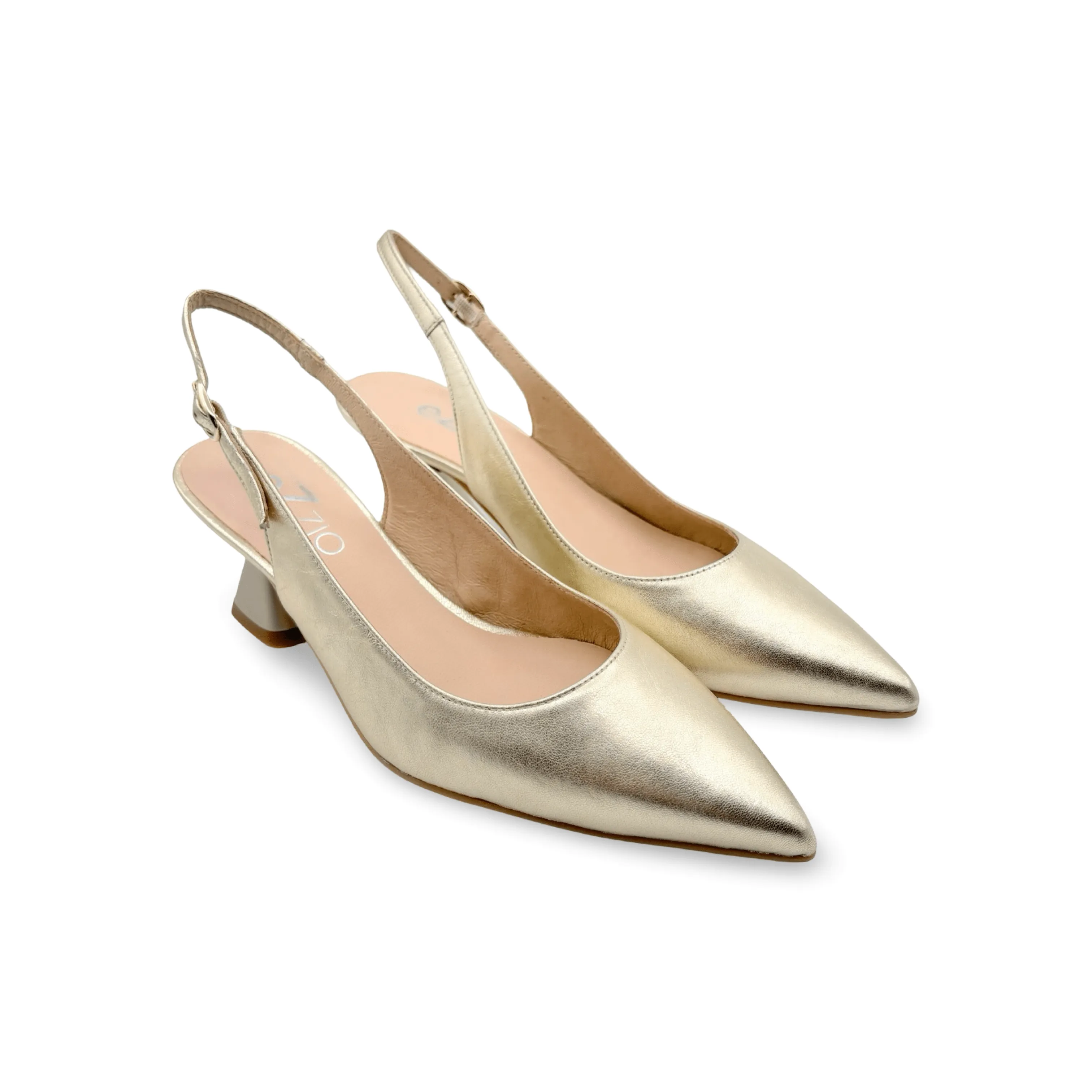 12038 Gold Leather Slingback Pump