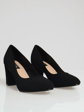 Almond Toe Block Heel - Black