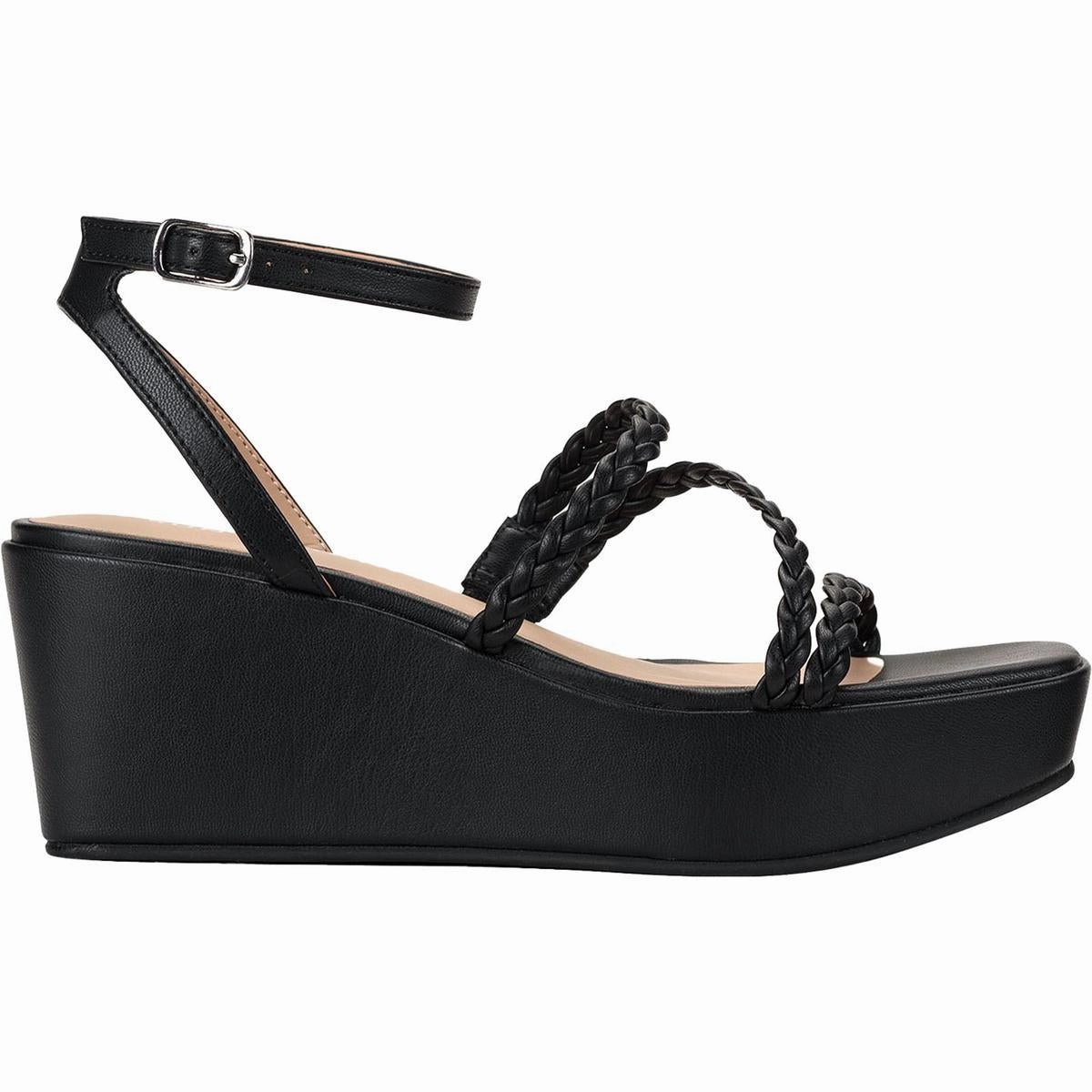 Alyssaa Womens Strappy Faux Leather Wedge Sandals