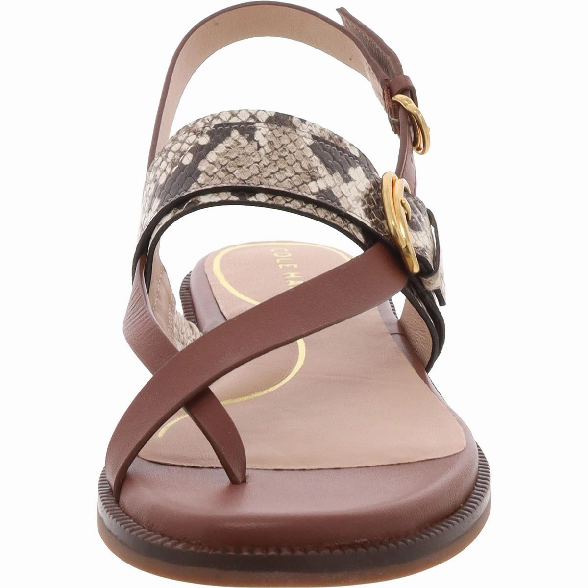 Anica Lux Buckle Womens Toe Loop Embossed Slingback Sandals