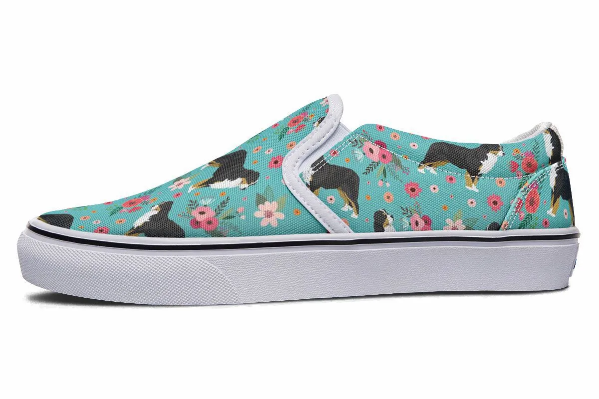 Bernese Mountain Dog Flower Slip-On Shoes
