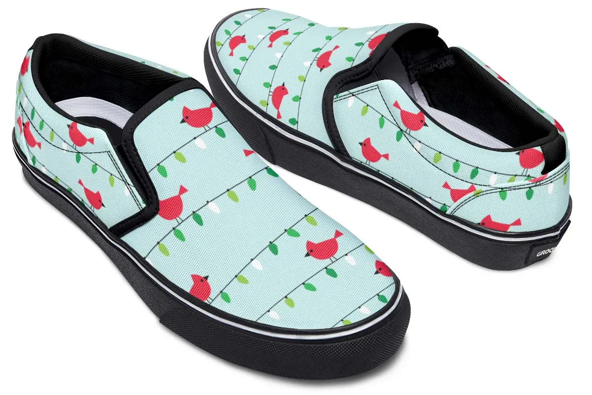 Birds On Christmas Lights Slip-On Shoes