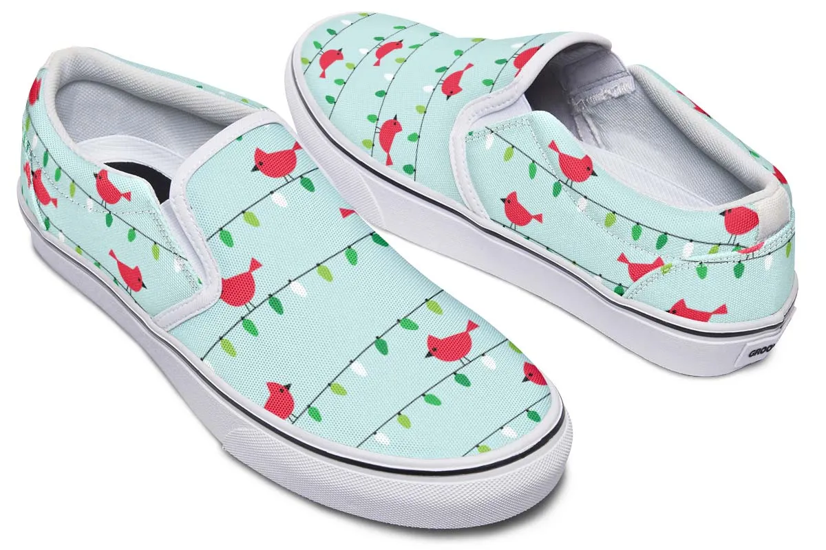 Birds On Christmas Lights Slip-On Shoes