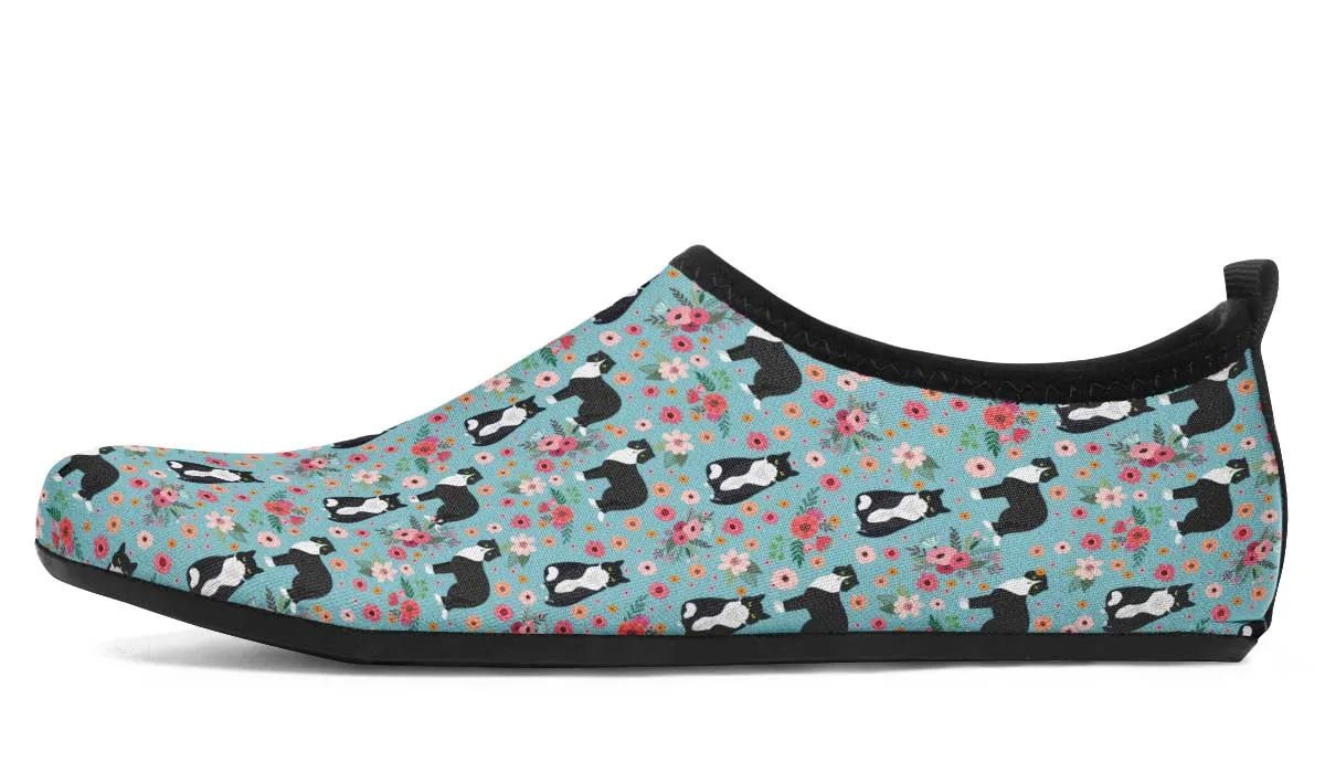 Black White Cat Flower Aqua Barefoot Shoes
