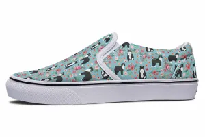 Black White Cat Flower Slip-On Shoes