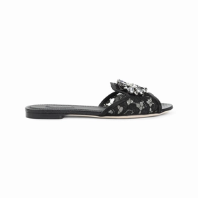 Black Lace Flat Sandals