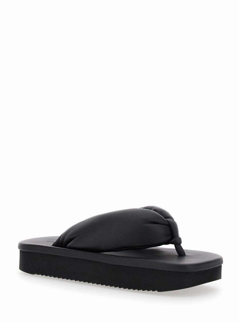 Black Padded Sandals With Platform In Leather