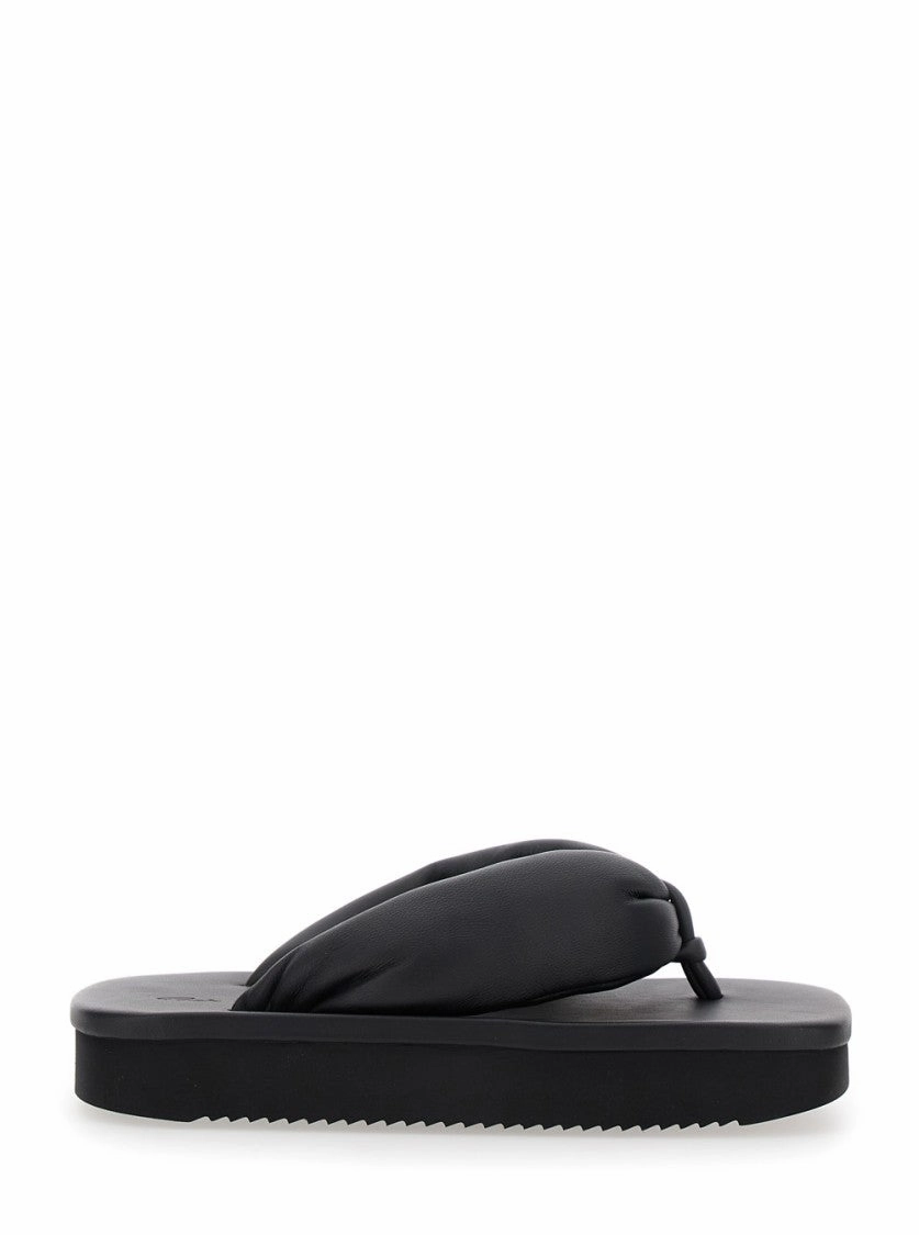 Black Padded Sandals With Platform In Leather