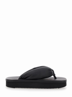Black Padded Sandals With Platform In Leather