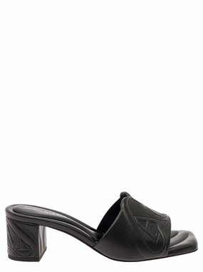 Black Slip-On Sandals With Embossed Logo In Padded Leather