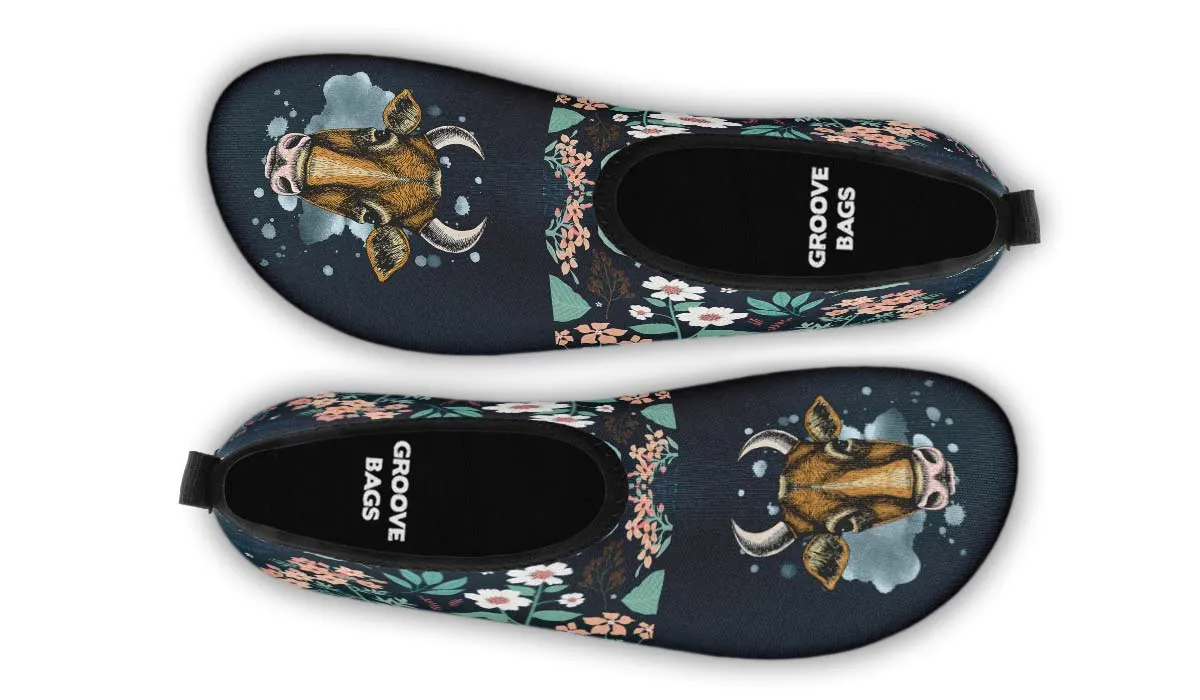 Blue Floral Cow Aqua Barefoot Shoes