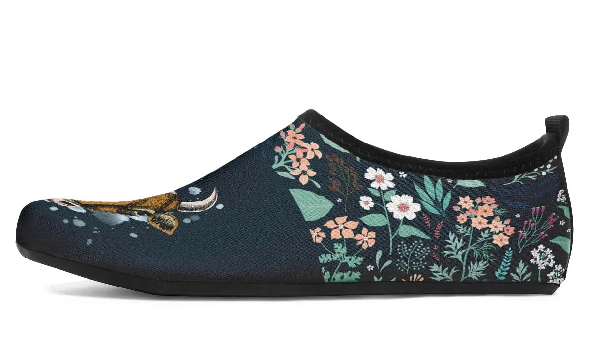 Blue Floral Cow Aqua Barefoot Shoes