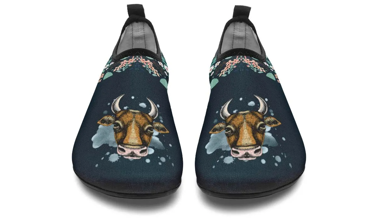 Blue Floral Cow Aqua Barefoot Shoes