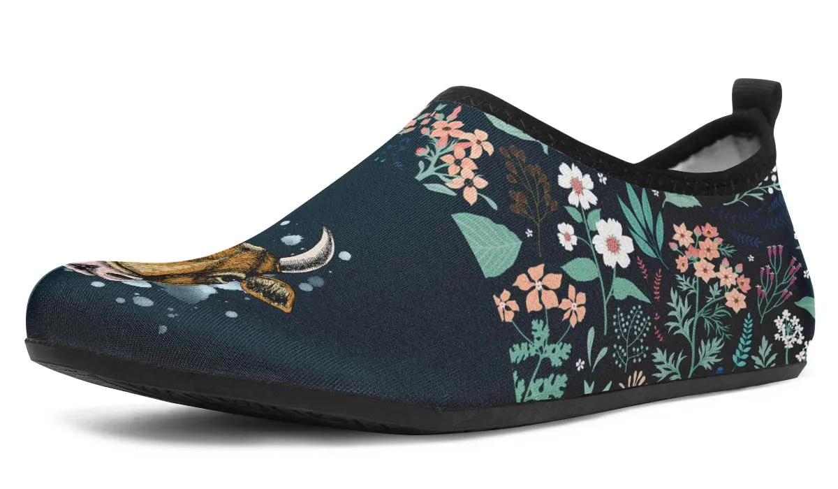 Blue Floral Cow Aqua Barefoot Shoes
