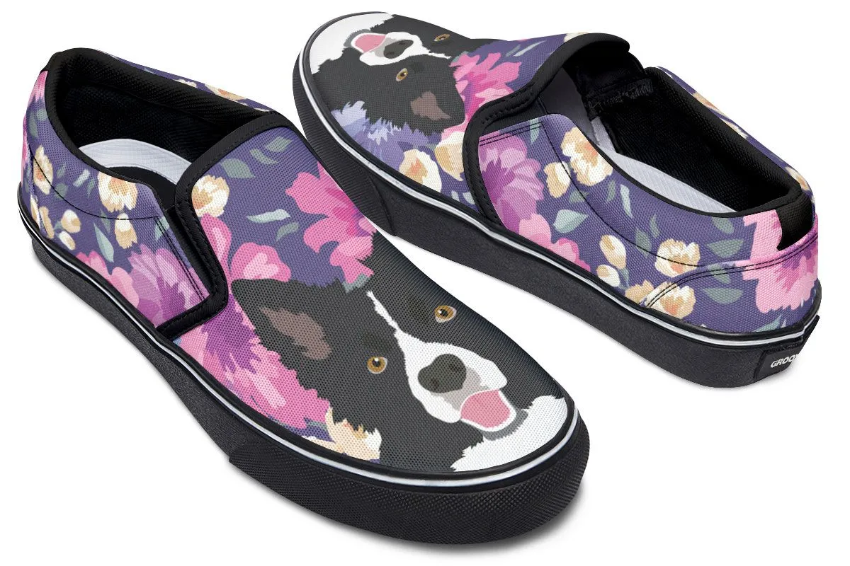 Border Collie Dog Portrait Slip-On Shoes