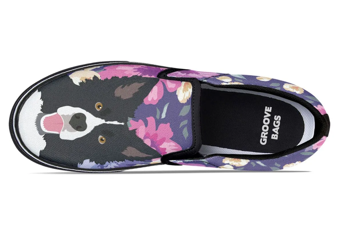 Border Collie Dog Portrait Slip-On Shoes