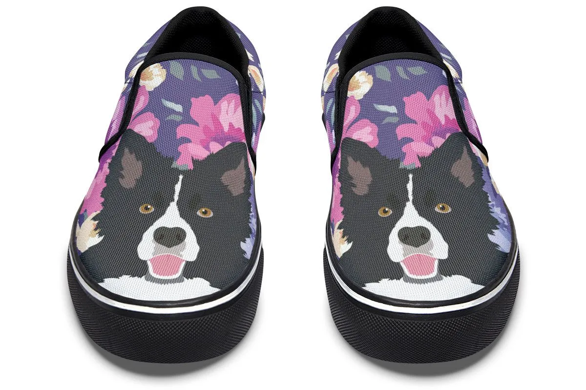 Border Collie Dog Portrait Slip-On Shoes