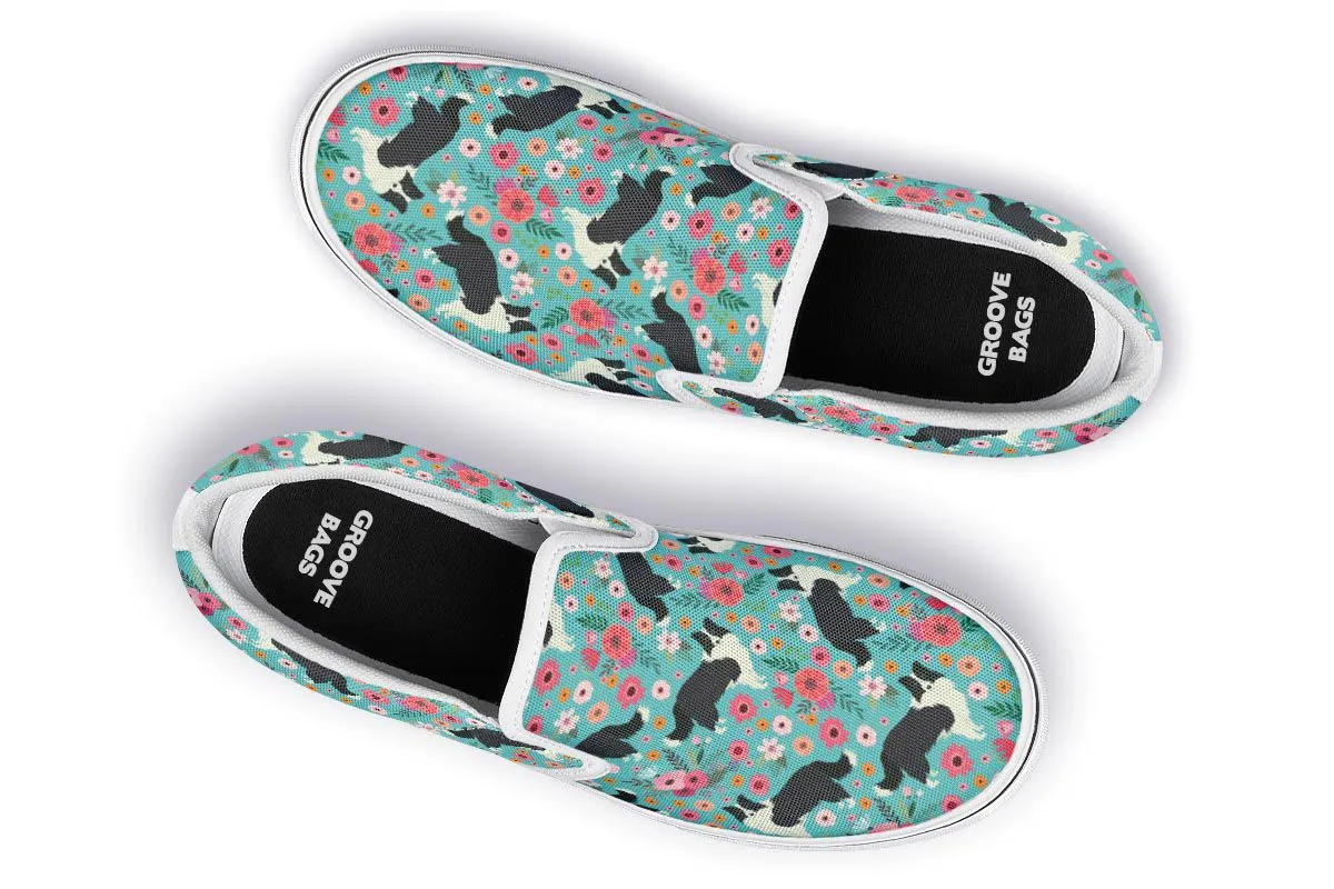 Border Collie Flower Slip-On Shoes