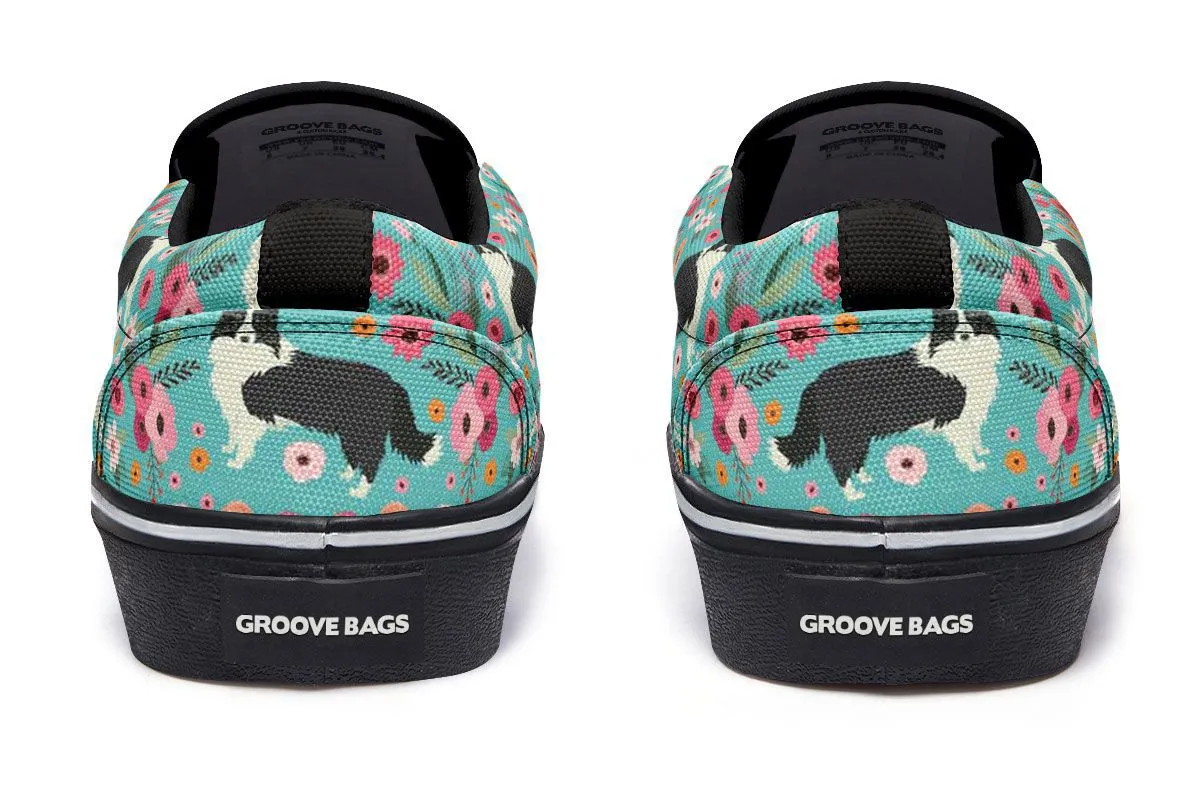 Border Collie Flower Slip-On Shoes