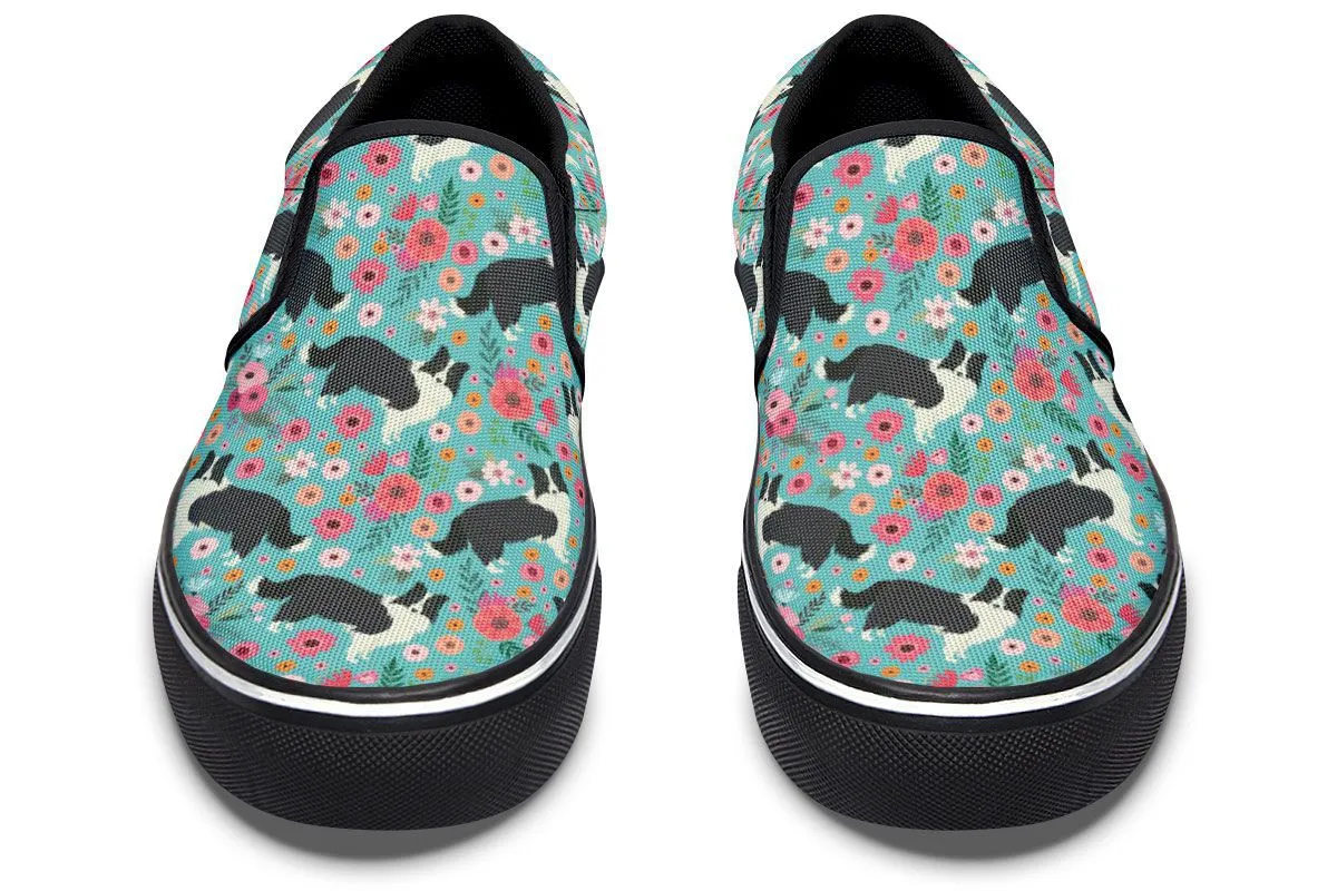 Border Collie Flower Slip-On Shoes