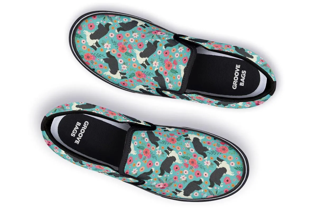 Border Collie Flower Slip-On Shoes