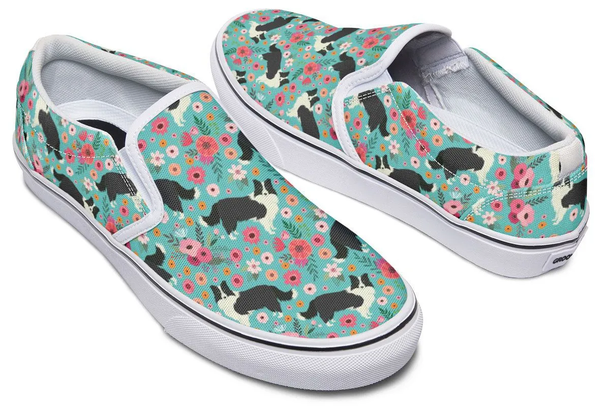Border Collie Flower Slip-On Shoes