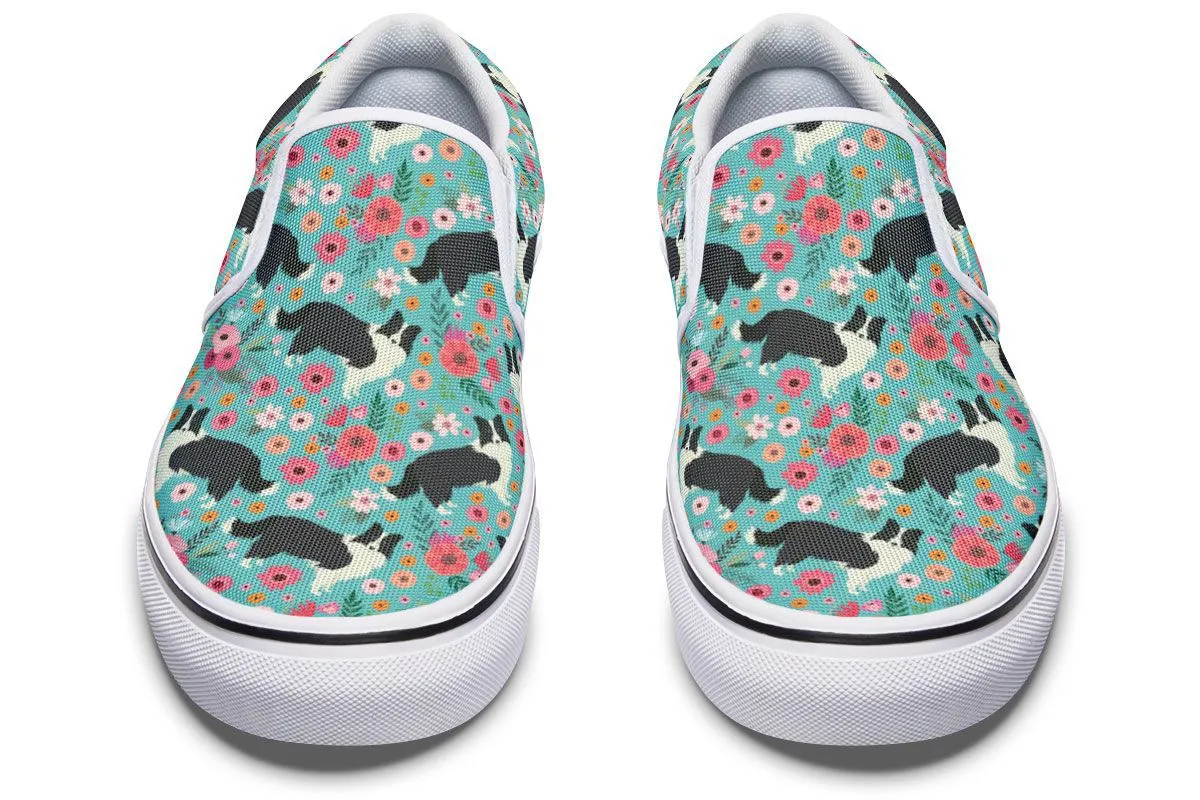 Border Collie Flower Slip-On Shoes