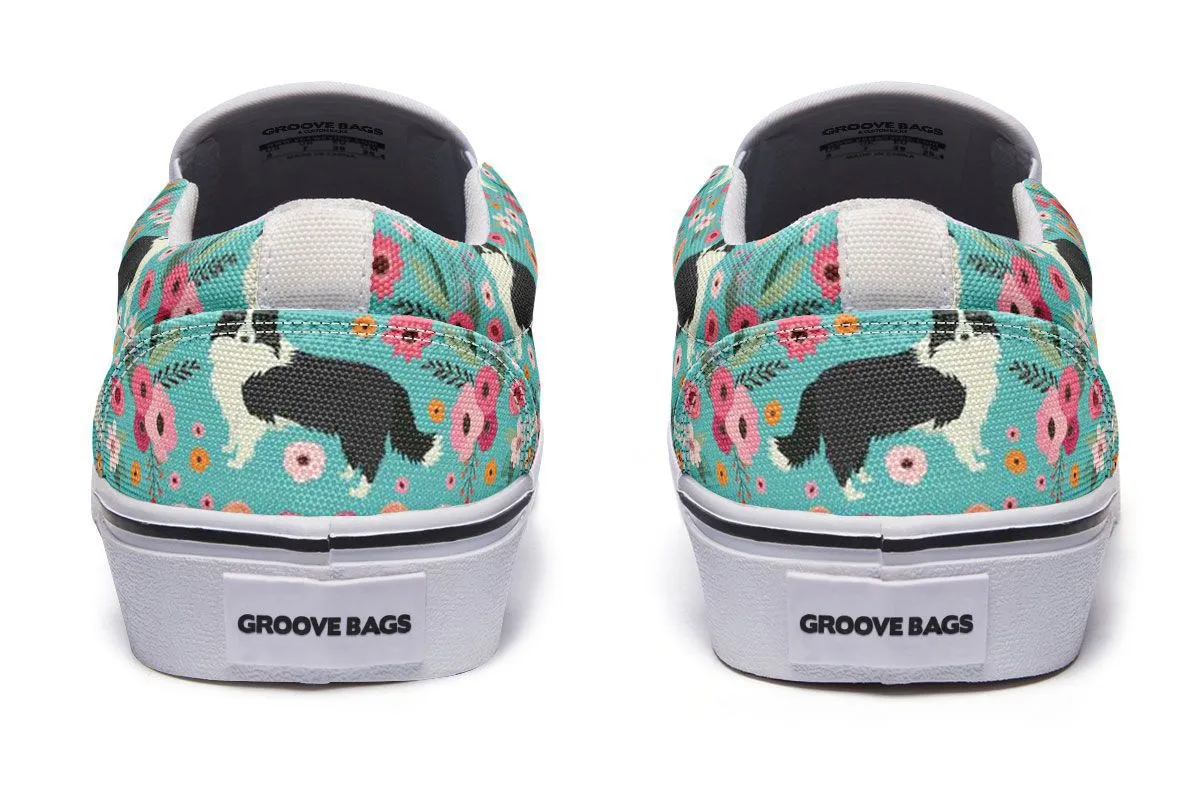Border Collie Flower Slip-On Shoes