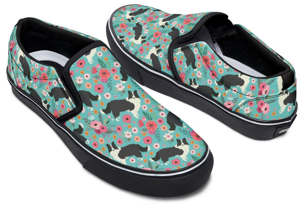 Border Collie Flower Slip-On Shoes