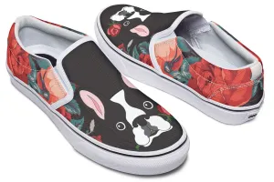 Boston Terrier Rose Slip-On Shoes