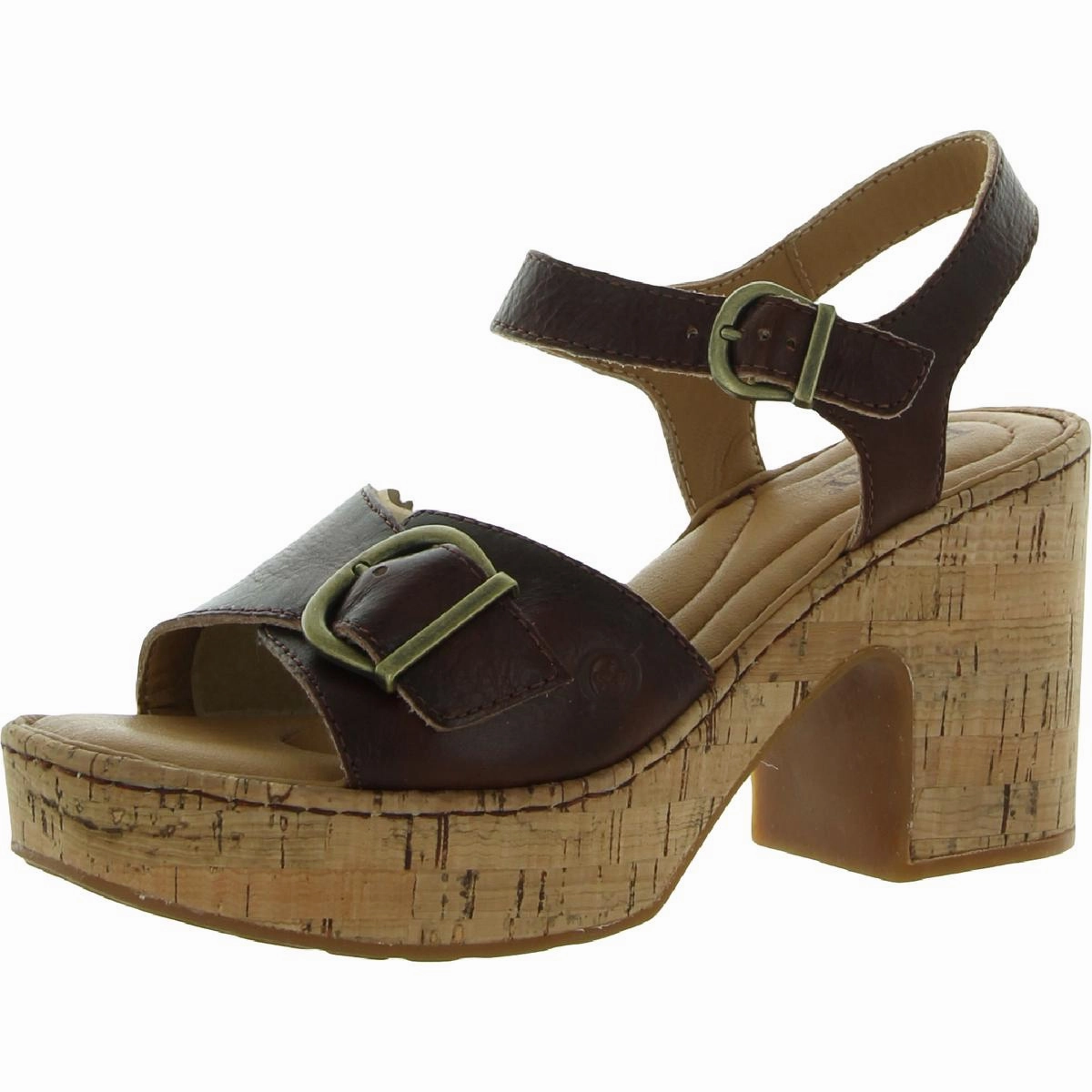 BROWYN Womens Leather Cork Block Heel
