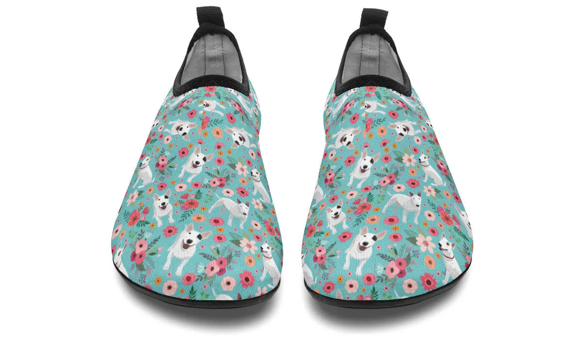 Bull Terrier Flower Aqua Barefoot Shoes