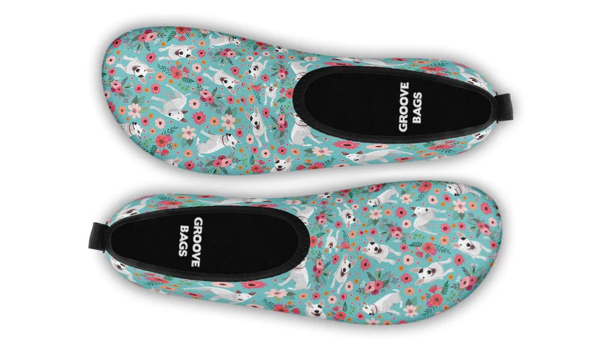 Bull Terrier Flower Aqua Barefoot Shoes