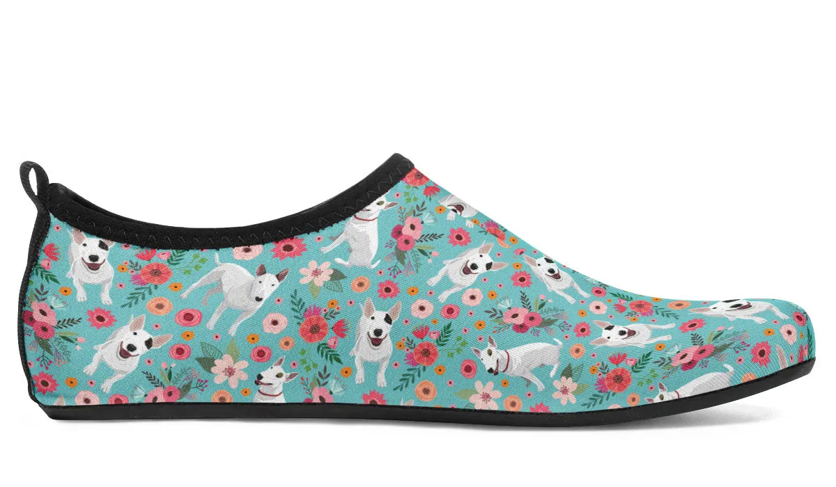 Bull Terrier Flower Aqua Barefoot Shoes