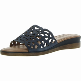 Cas Womens Laser Cut Faux Suede Slide Sandals