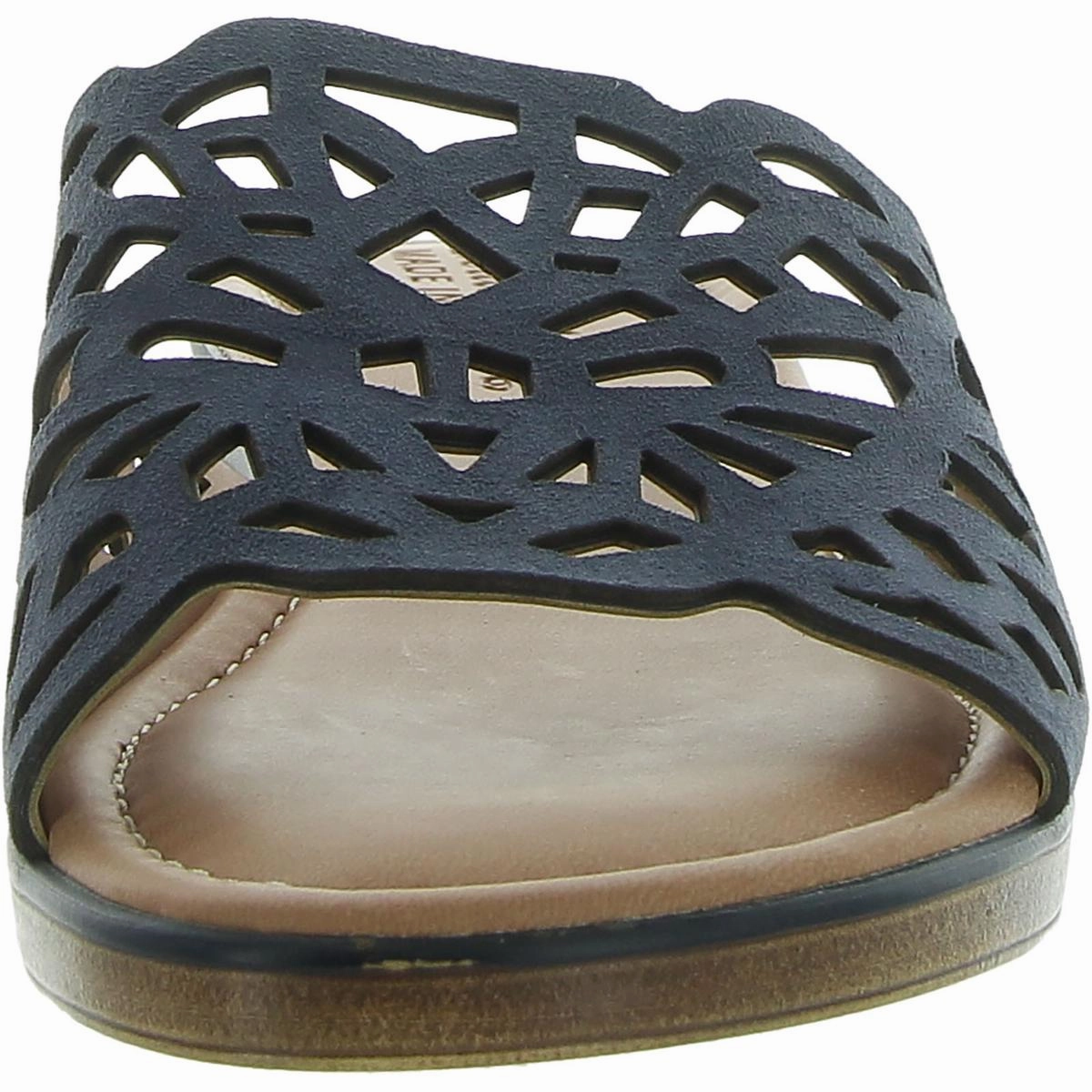 Cas Womens Laser Cut Faux Suede Slide Sandals