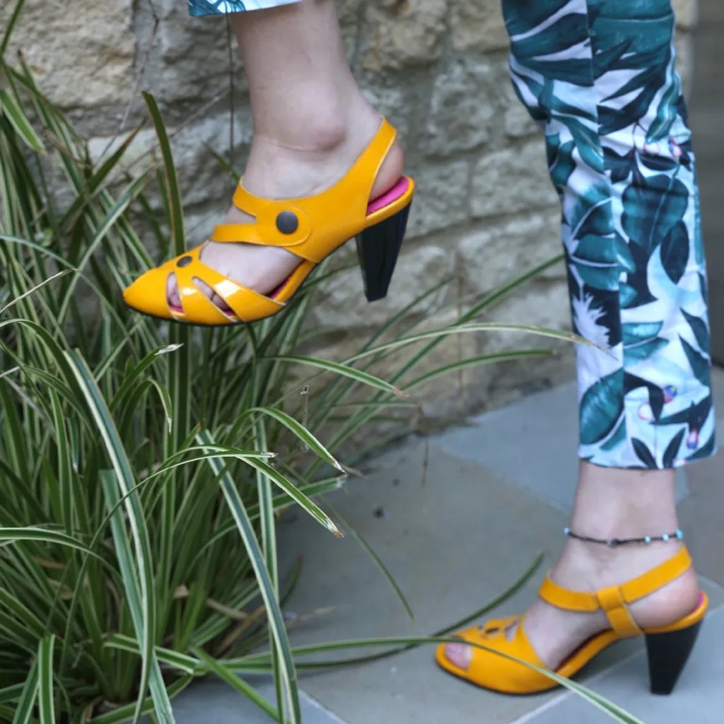 Chardonnay - Mustard Yellow Patent open toe- LAST PAIRS 39 AND 41!