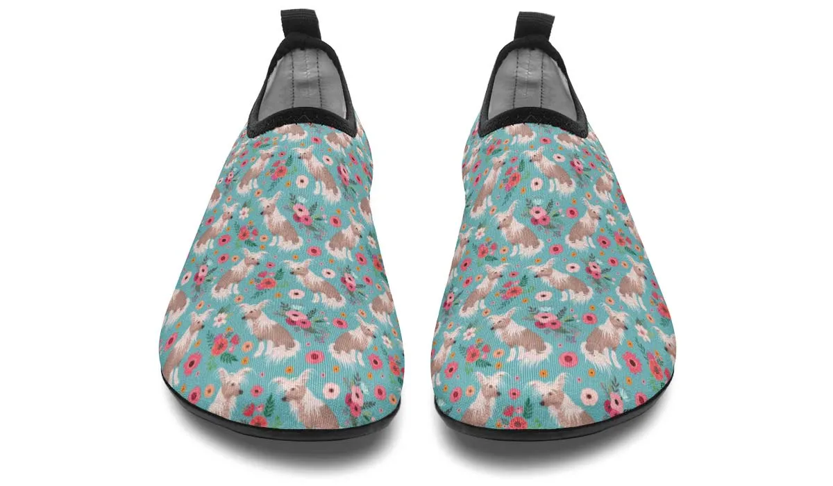 Chinese Crested Flower Aqua Barefoot Shoes