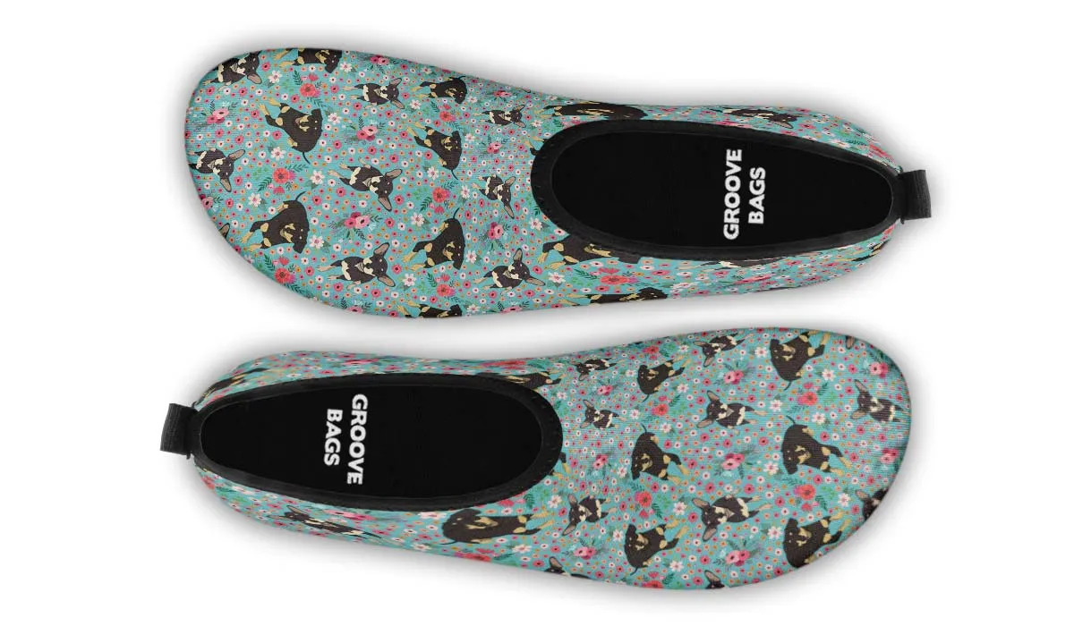 Chiweenie Flower Aqua Barefoot Shoes