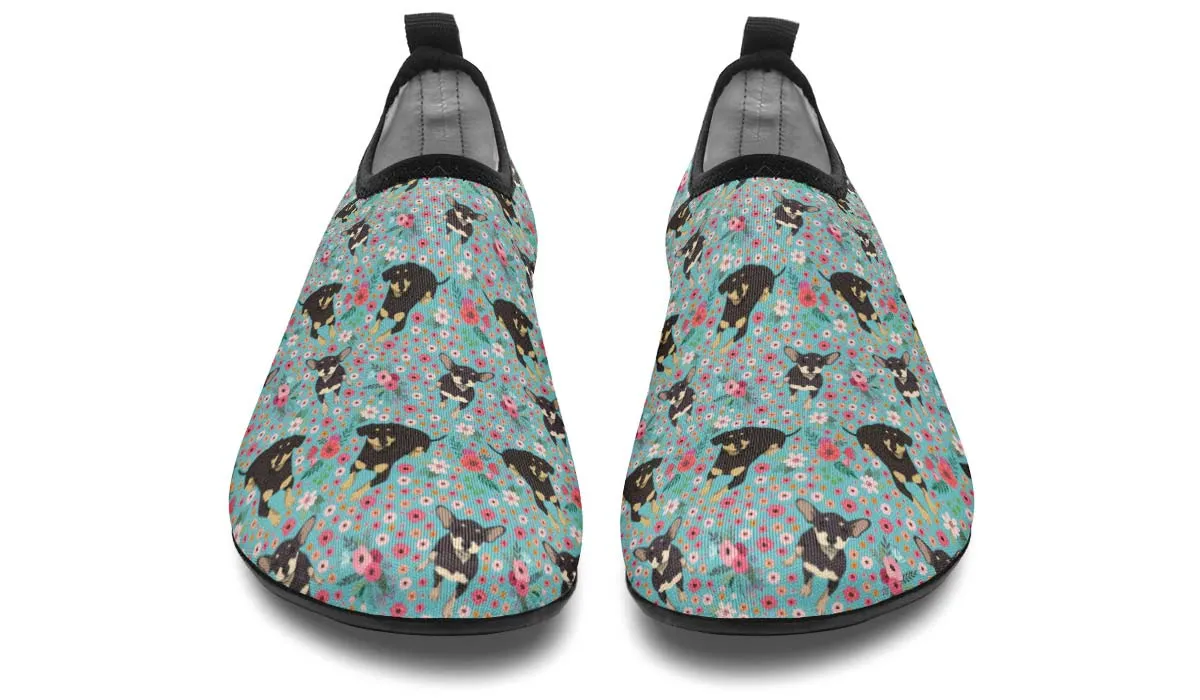Chiweenie Flower Aqua Barefoot Shoes