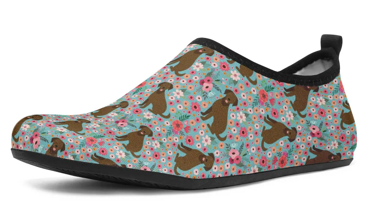 Chocolate Labrador Flower Aqua Barefoot Shoes