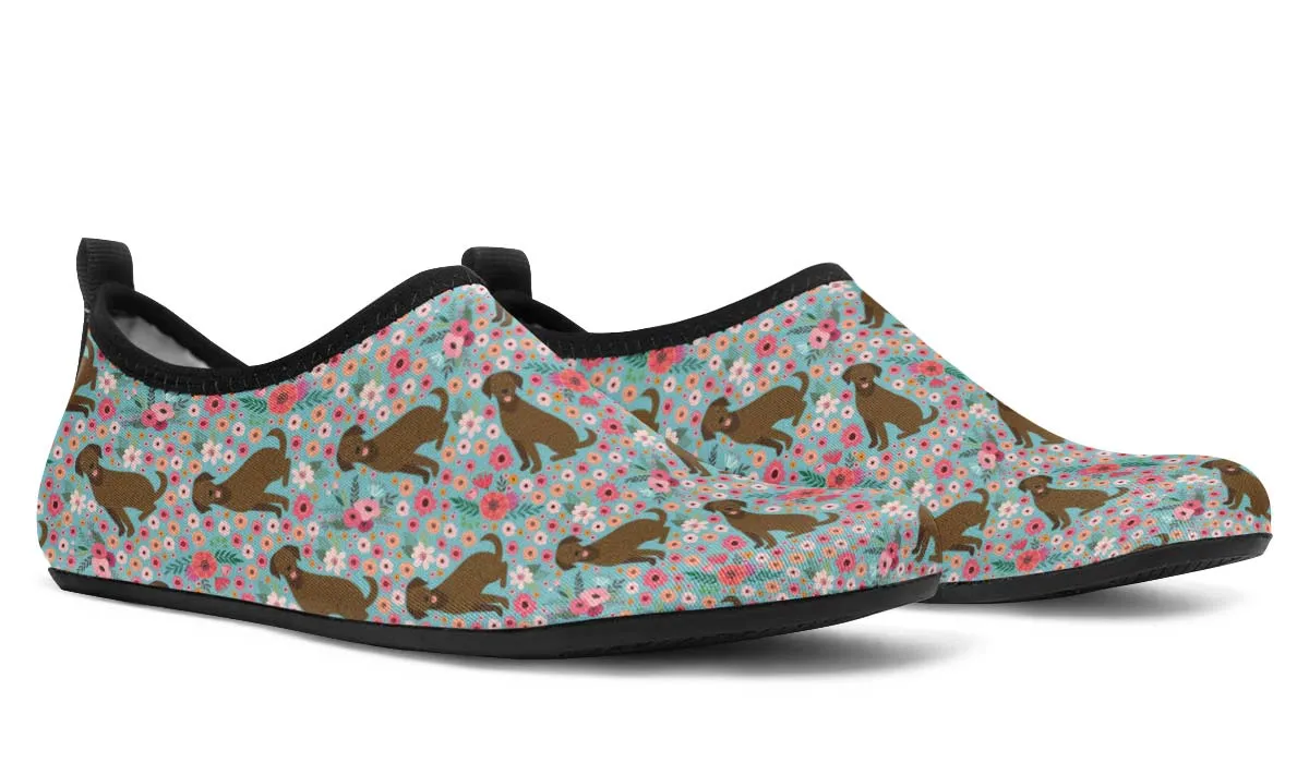 Chocolate Labrador Flower Aqua Barefoot Shoes