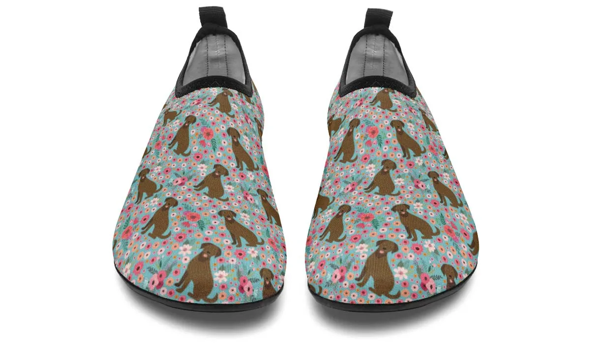 Chocolate Labrador Flower Aqua Barefoot Shoes