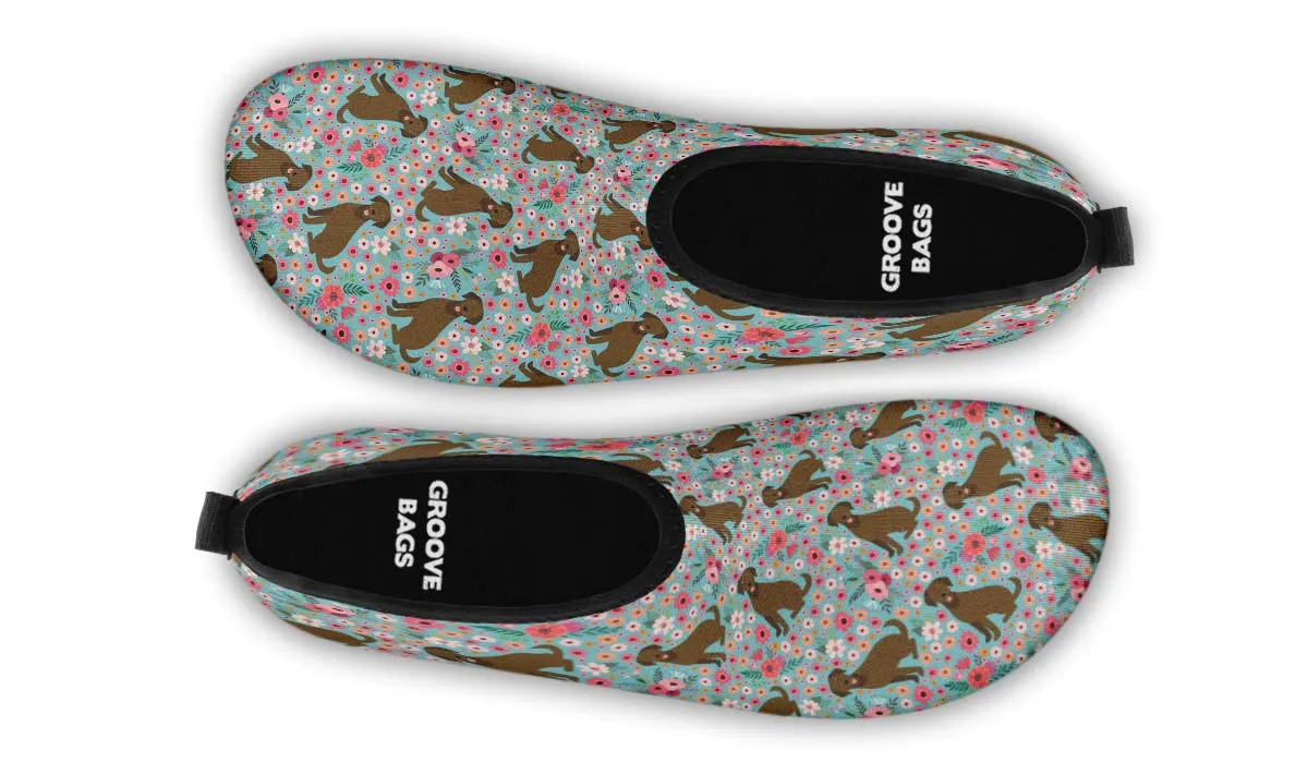 Chocolate Labrador Flower Aqua Barefoot Shoes