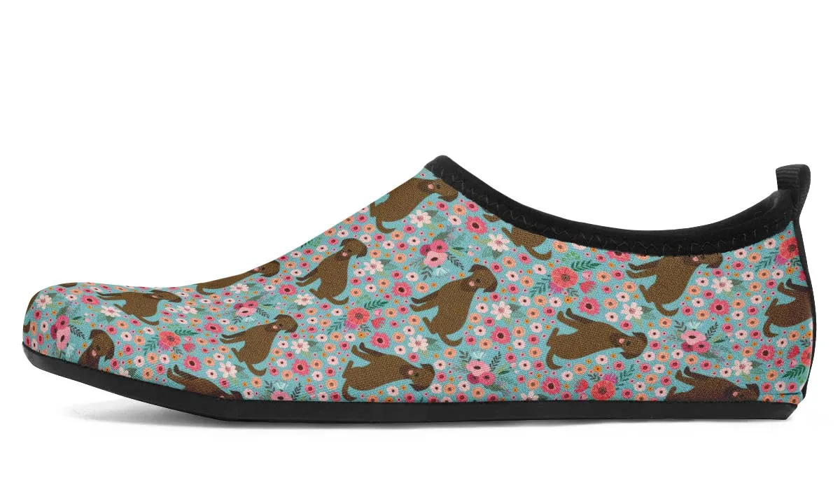 Chocolate Labrador Flower Aqua Barefoot Shoes