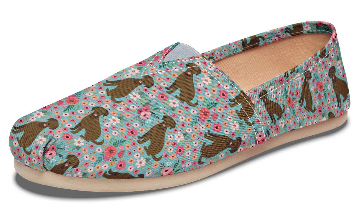 Chocolate Labrador Flower Casual Shoes