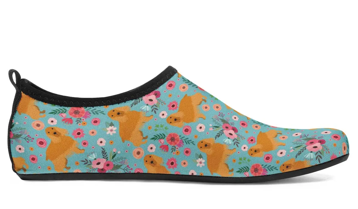 Cocker Spaniel Flower Aqua Barefoot Shoes