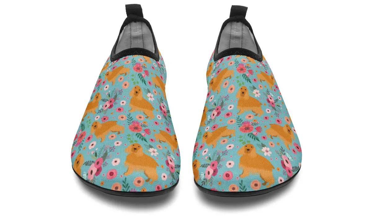 Cocker Spaniel Flower Aqua Barefoot Shoes