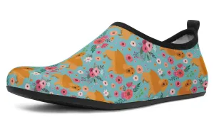 Cocker Spaniel Flower Aqua Barefoot Shoes