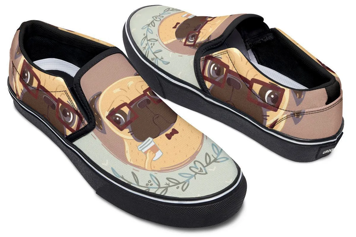 Coffee Pug Slip-On Shoes